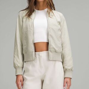 Lululemon Sz L Jacket Reversible Insulated Bomber Raw Linen Bone Athletic Casual